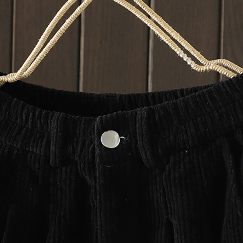 Buddha Stones Women's Winter Plain Corduroy Cotton High Waist Fleece-Lined Harem Pants With Pockets