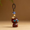 Buddha Stones Small Leaf Red Sandalwood Ebony Wood Lucky Cat Protection Key Chain Phone Hanging Decoration