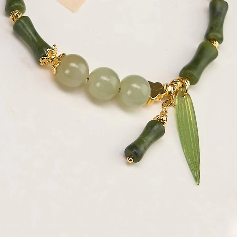 Buddha Stones Bamboo Bufferfly Peridot Hetian Jade Bead Peace Bracelet