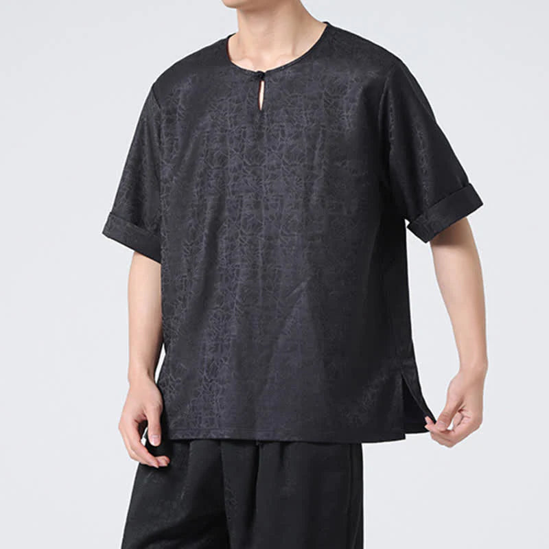 Buddha Stones Summer Retro Crackle Auspicious Cloud Pattern Short Sleeve Men's T-shirt