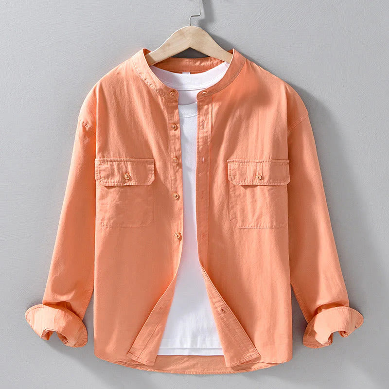 Buddha Stones Crew Neck Solid Color Men's Long Sleeve Cotton Thickened Jacket With Pockets