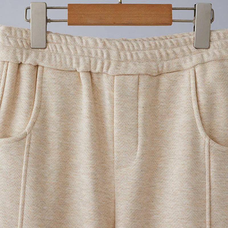 Buddha Stones Plain Color Blocking Cotton Thick Casual Women's Pants With Pockets