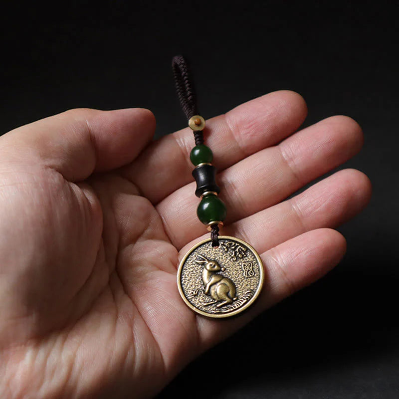 Buddha Stones Chinese Zodiac Year Of The Horse Bagua Fu Character Copper Brass Balance Key Chain