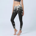 Buddha Stones Black White Contrast Flower Pattern Print Gym Leggings Women's Yoga Pants