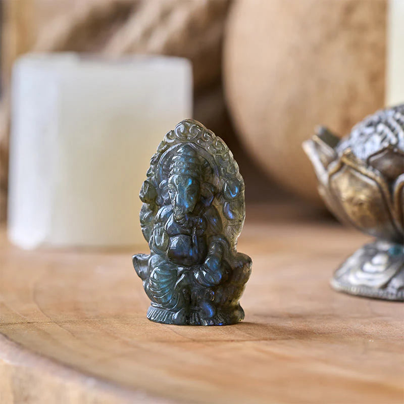 Buddha Stones Ganesh Ganpati Elephant Figurine Labradorite Healing Statue Home Decoration
