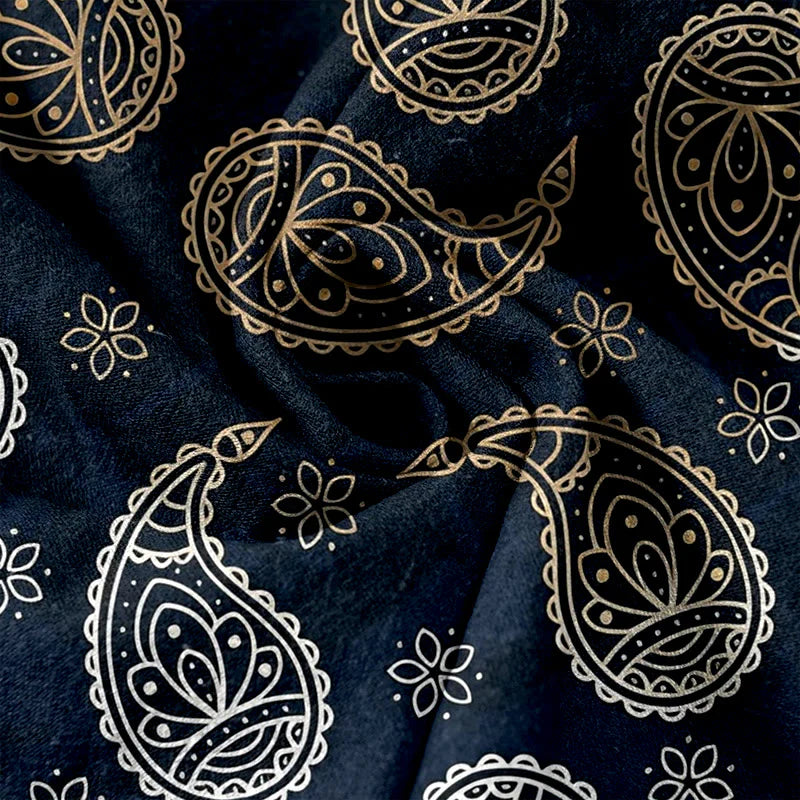 Buddha Stones Pure Cotton Elegant Paisley Pattern Women's Elastic Waist Pants With Pockets