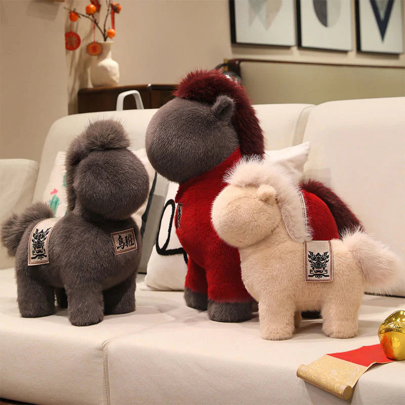 Buddha Stones Year Of The Horse Embroidered Saddle Pad Plush Doll Home Decoration