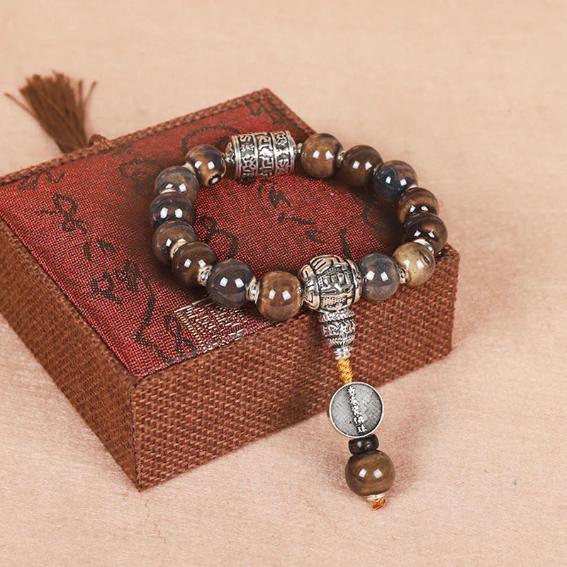 Buddha Stones Tibet Om Mani Padme Hum Prayer Wheel Dorje Vajra Engraved Glass Bead Wisdom Bracelet (Extra 35% Off | USE CODE: FS35)