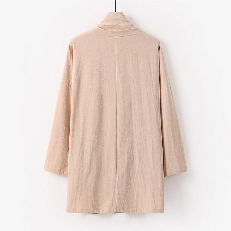 Buddha Stones Spring Fall Solid Color Long Sleeve Mid-length Open Front Men's Kimono