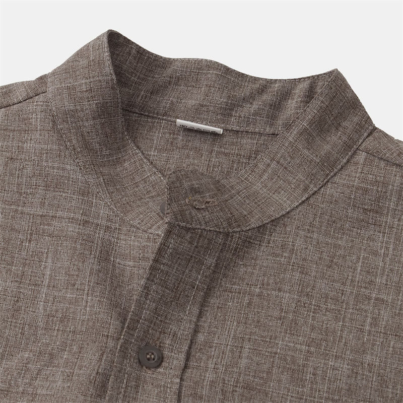 Buddha Stones Summer Men's Button Plain Short Sleeve Cotton Shirt With Pocket