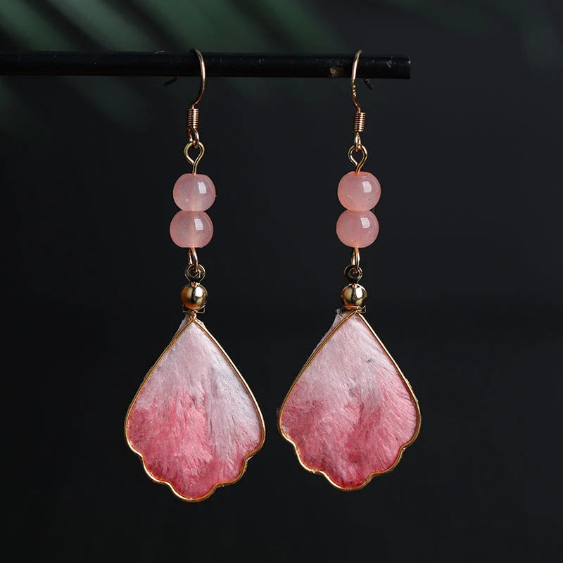 FREE Today: Good Fortune and Protection Handmade Silk Art Pink Velvet Drop Hook Earrings
