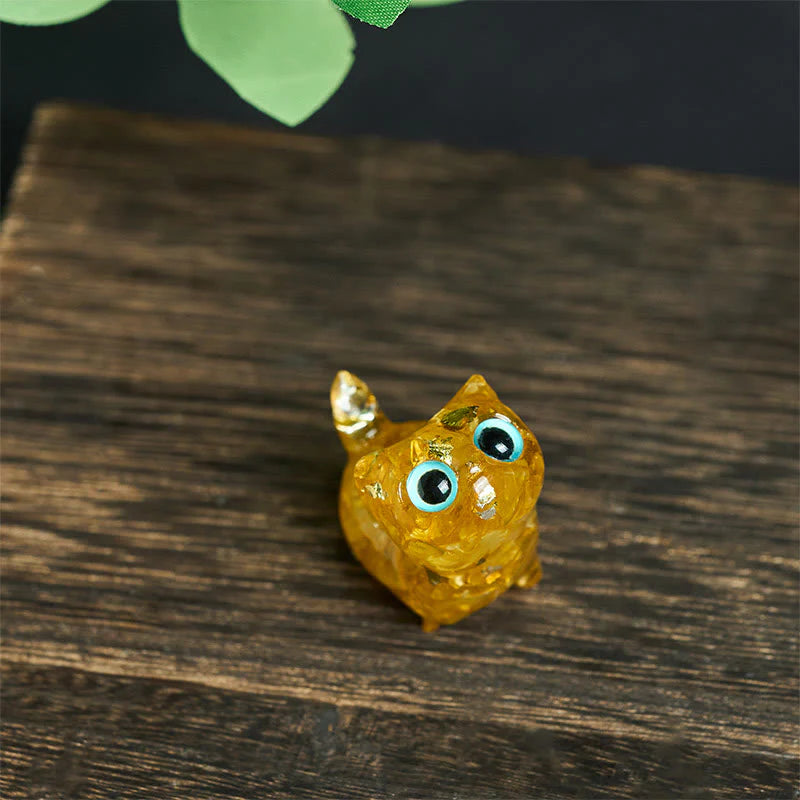 Buddha Stones Crystal Drip Resin Small Cat Serenity Fulfilment Decoration Statue