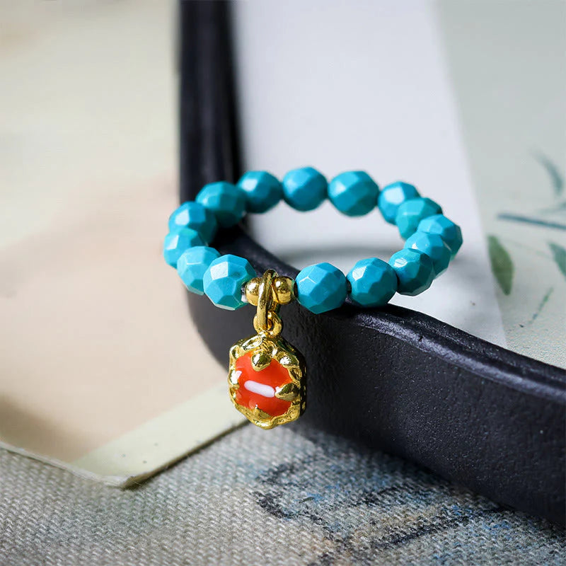 Buddha Stones 4mm Ultra-Fine Turquoise Faceted Bead Design Strength Elastic Ring