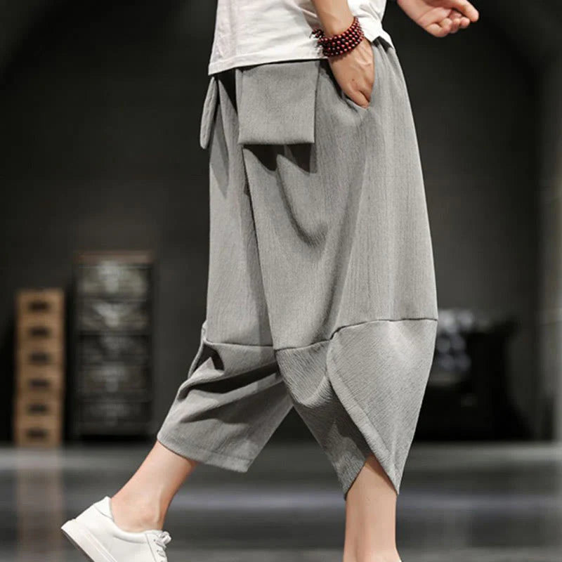 Buddha Stones Summer Solid Men's Cropped Pants With Pockets