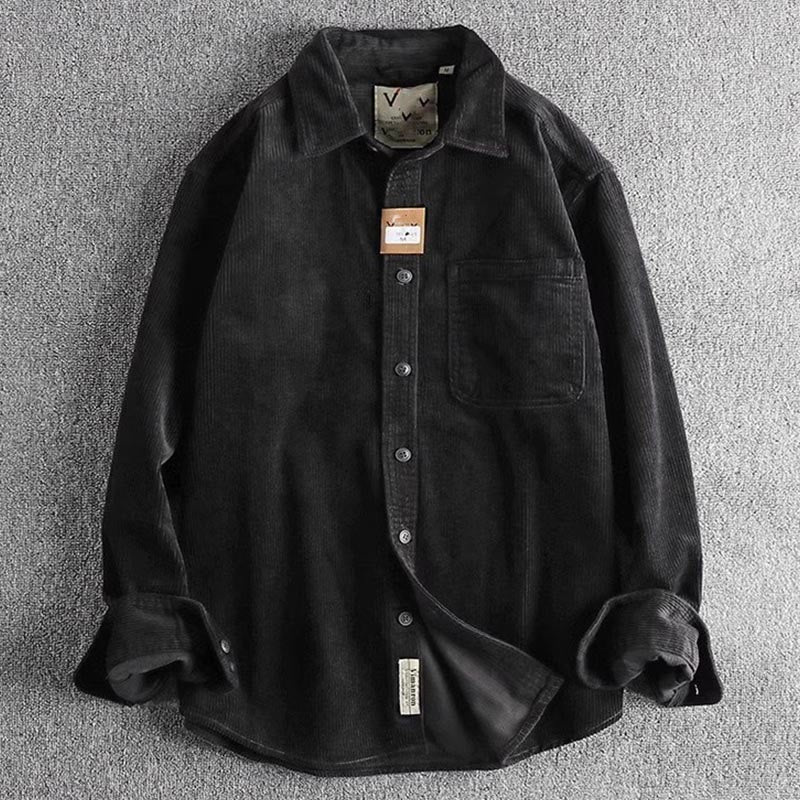 Buddha Stones Solid Color Single Breasted Buttons Men's Long Sleeve Thickened Jacket With Pockets