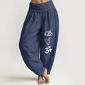 Buddha Stones Pure Cotton Lotus Heart Shape Om Symbol Pattern Women's Elastic Waist Harem Pants