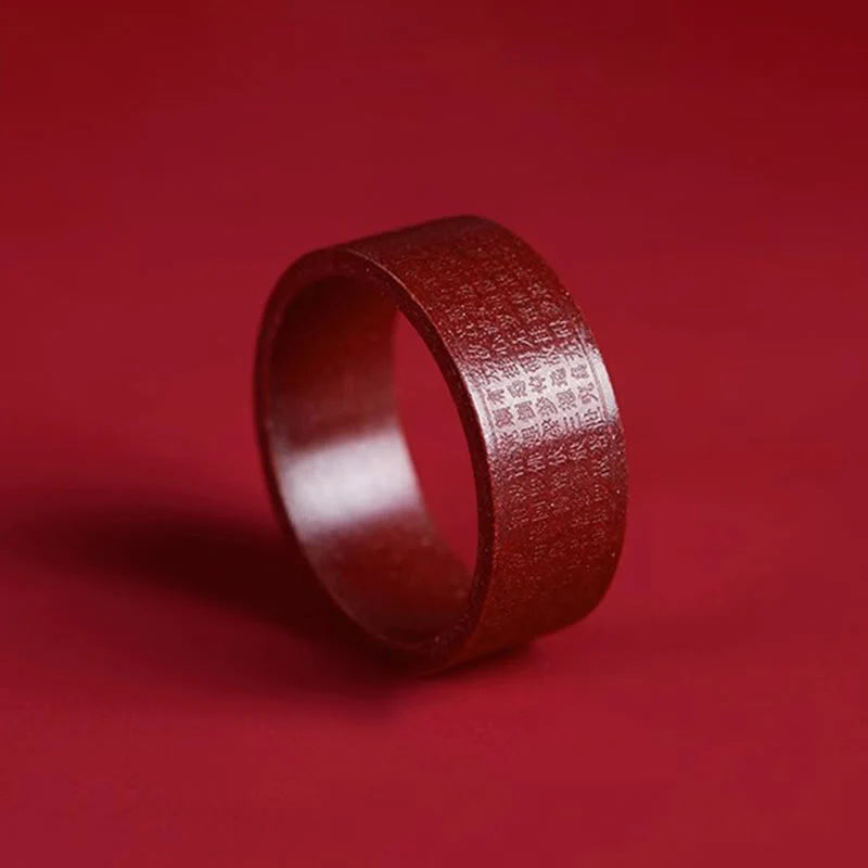 Buddha Stones Cinnabar Om Mani Padme Hum Heart Sutra Blessing Ring