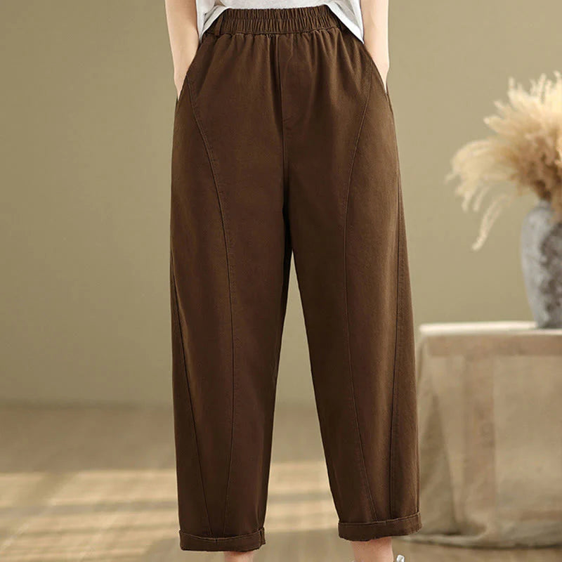 Buddha Stones Casual Elastic Waist Women's Polyester Harem Pants With Pockets