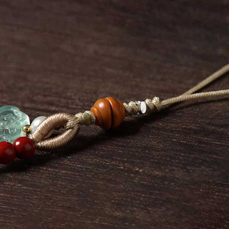 Buddha Stones Year of the Horse Copper Cinnabar Blue Chalcedony Red Agate Liuli Luck Phone Hanging Decoration