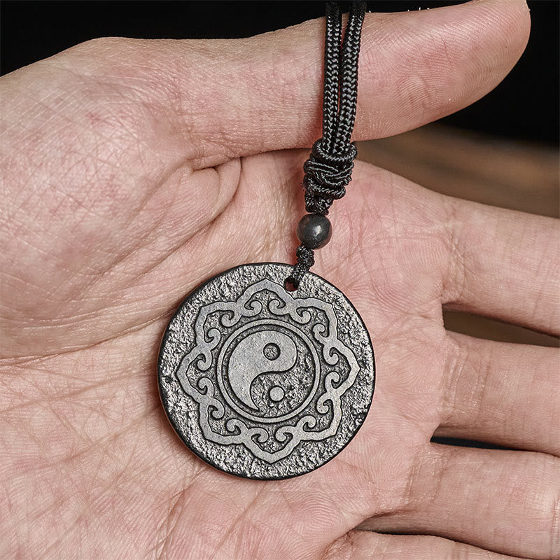 Buddha Stones Tai Chi Yin Yang Symbol Authentic Shungite Stone Inner Strength Necklace Pendant