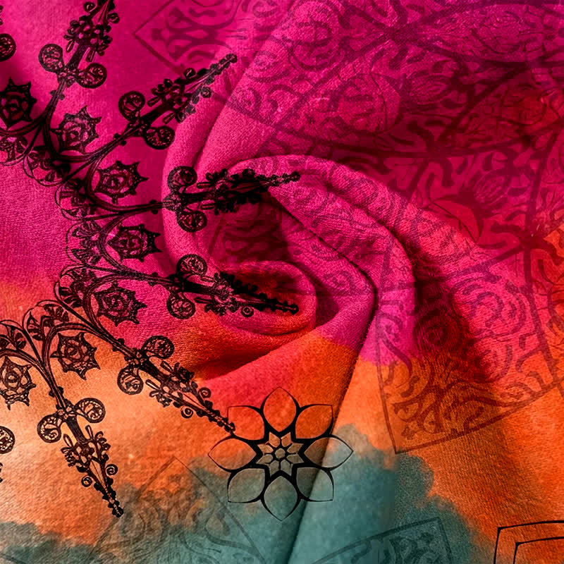 Buddha Stones Cotton Print Gradient Mandala Elastic Waist Women's Pants With Pockets
