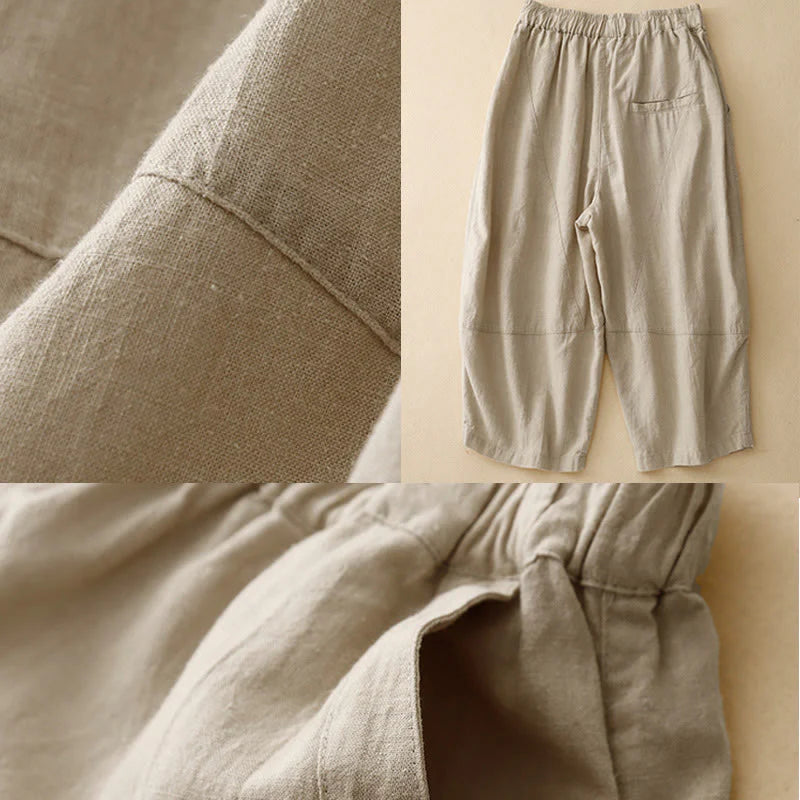 Buddha Stones Commute Casual Pure Color Women's Wide Leg Cotton Cropped Pants With Pockets