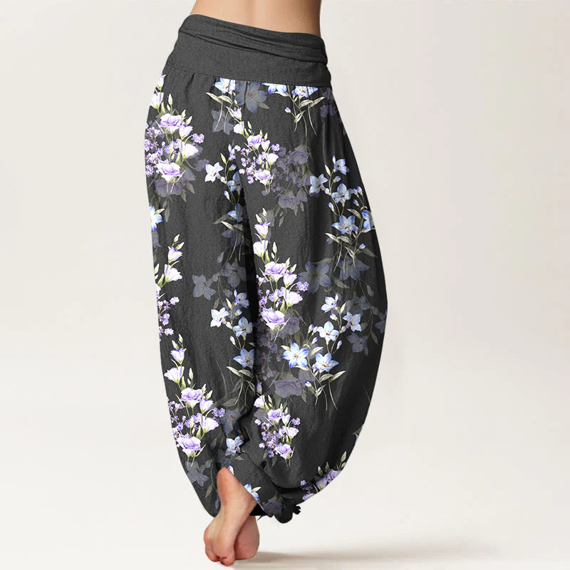 Buddha Stones Cotton Star Shaped Trumpet Shaped Flowers Pattern Women's Elastic Waist Harem Pants