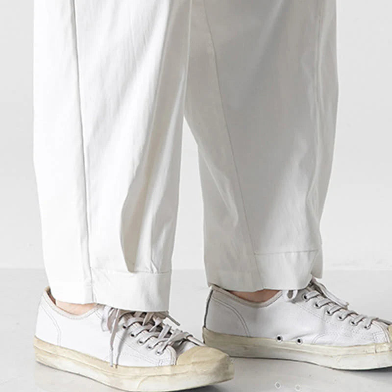 Buddha Stones Summer Solid Drawstring Ankle-Length Men's Cargo Harem Pants With Pockets