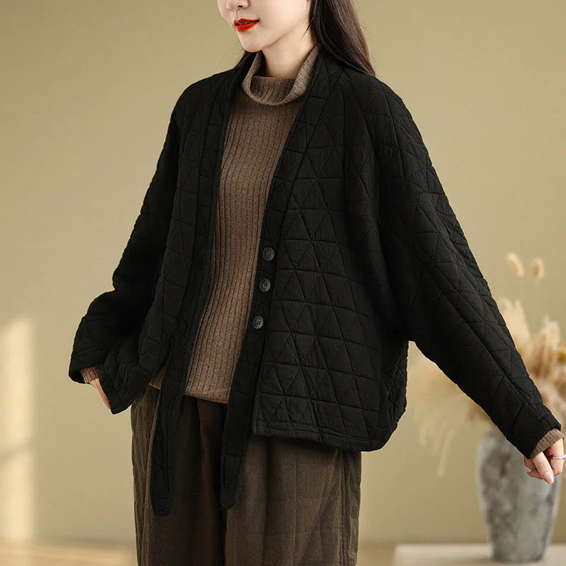 Buddha Stones Women's Buttons Long Sleeve Thickened Cotton Jacket With Pockets