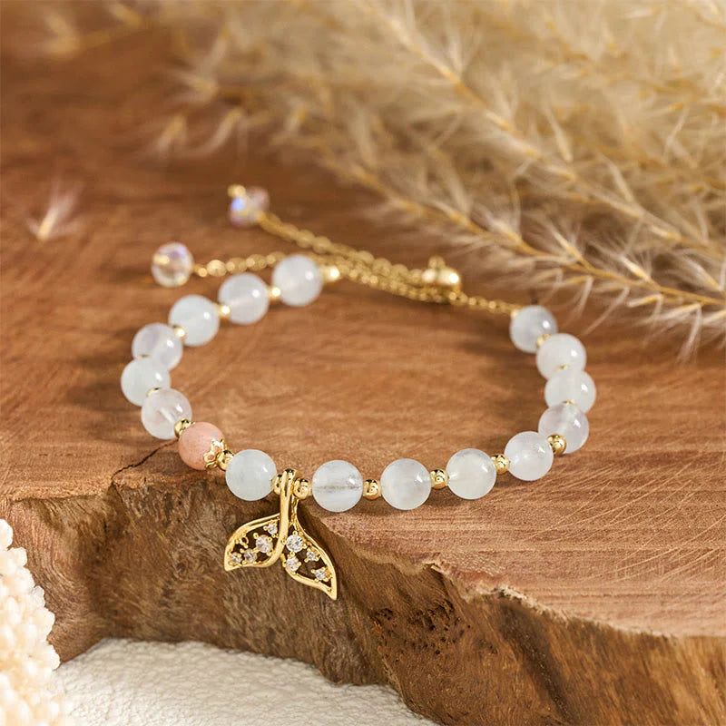 Buddha Stones Natural Aquamarine Gold-Plated Copper Fish Tail Serenity Bracelet