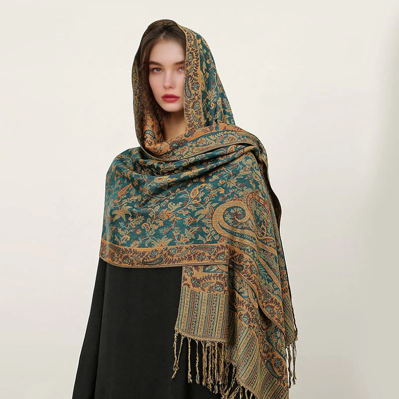 Buddha Stones Ethnic Daily Tibetan Paisley Pattern Tassel Cozy Scarf Shawl