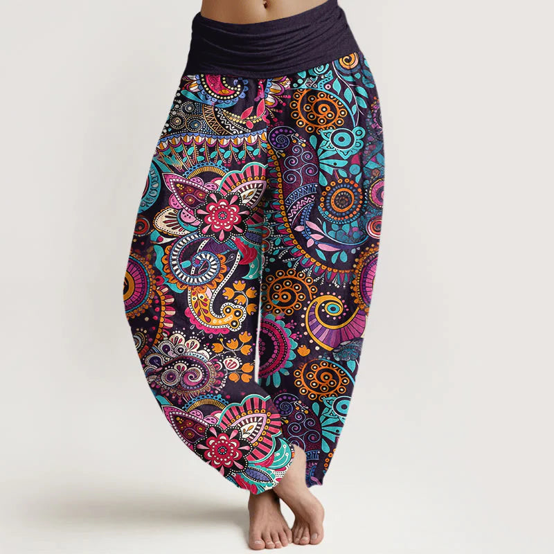 Buddha Stones Cotton Traditional Paisley Pattern Women's Elastic Waist Harem Pants