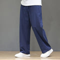 Buddha Stones Summer Men's Cotton Linen Straight Leg Pants With Pockets