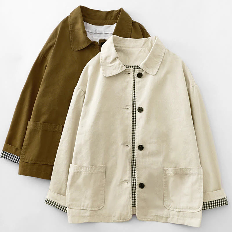 Buddha Stones Commute Patchwork Design Cotton Women's Jacket With Pockets