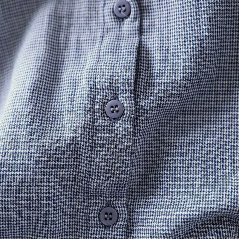 Buddha Stones Fall Small Plaid Button Down Ruffle Collar Long Sleeve Women's Cotton Shirt
