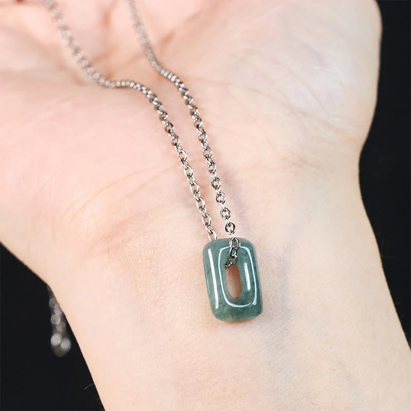 Buddha Stones Mini Square Green Jade Abundance Necklace Pendant