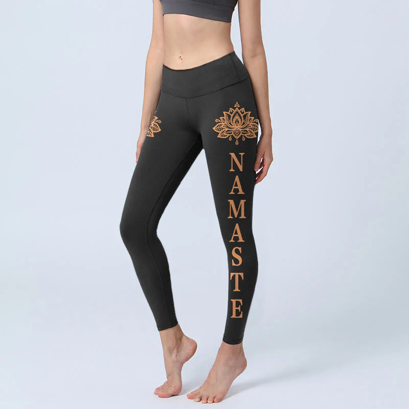 Buddha Stones Namaste Lotus Shape Gym Leggings Women's Yoga Pants