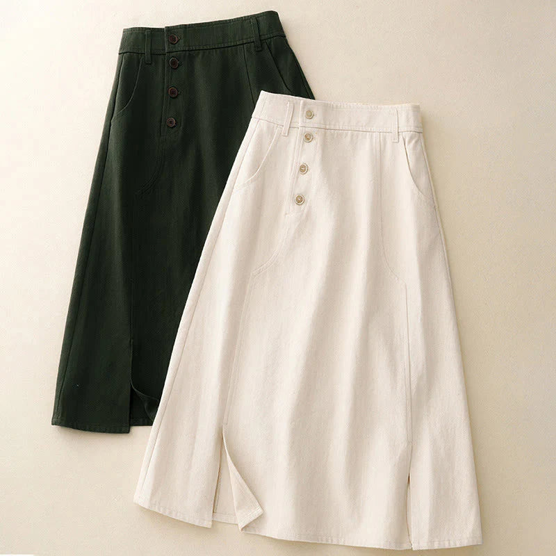 Buddha Stones Women's Plain Cotton Skirt With Pockets