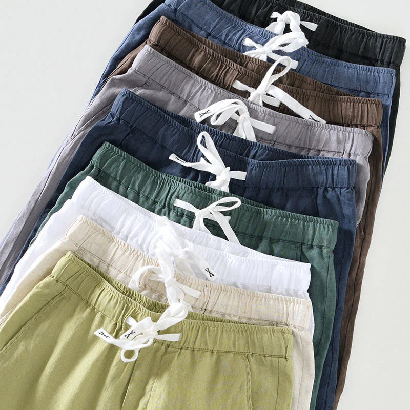 Buddha Stones Fall Solid Drawstring Elastic Waist Men's Linen Ankle-Length Pants With Pockets