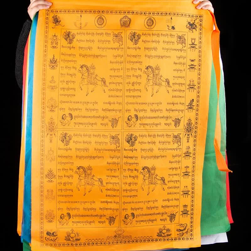 Buddha Stones Tibetan 5 Colors Windhorse Happiness Auspicious Outdoor Prayer Flag
