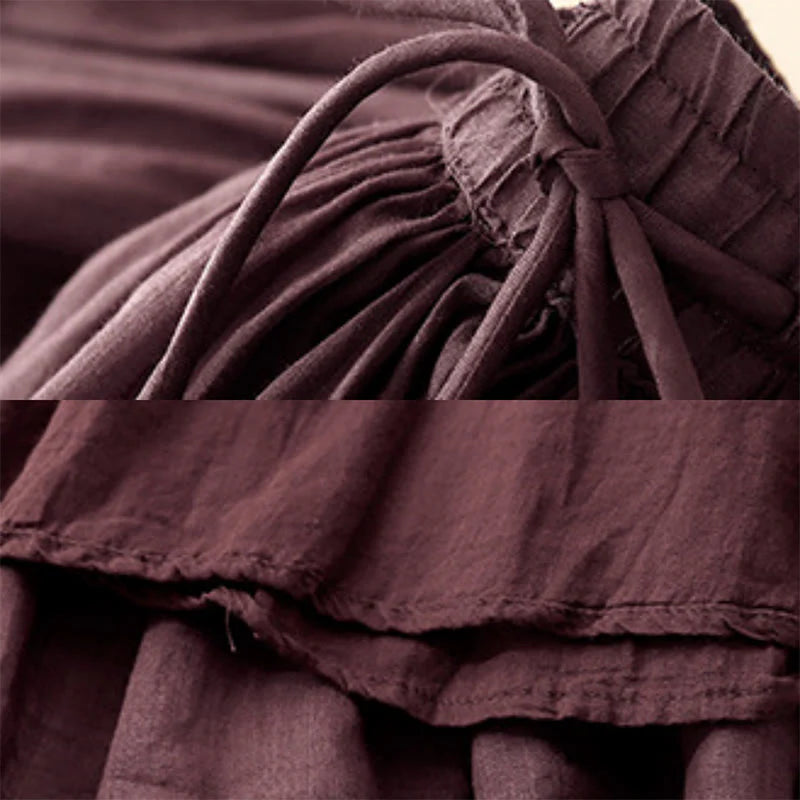 Buddha Stones Summer Solid Color Elastic Waist Drawstring Women's Skirt