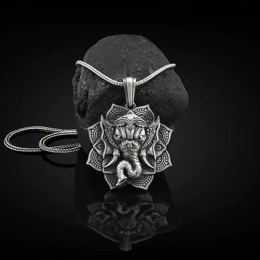 Buddha Stones Pure Tin Ganesh Ganpati Elephant Protection Amulet Necklace Pendant