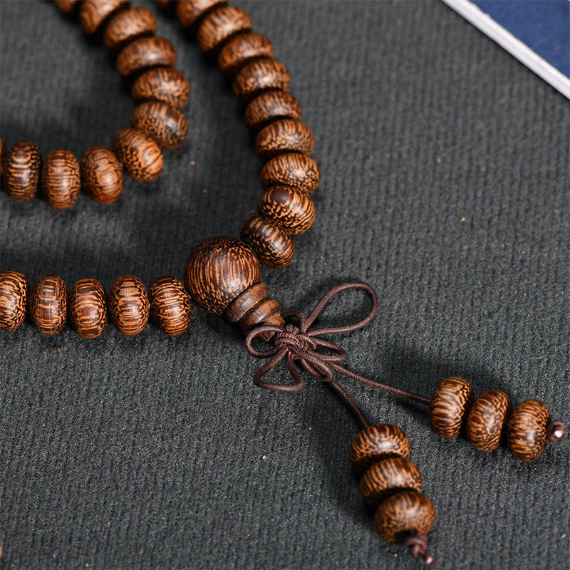 Buddha Stones 108 Textured Wood Beads Calm Energy Mala