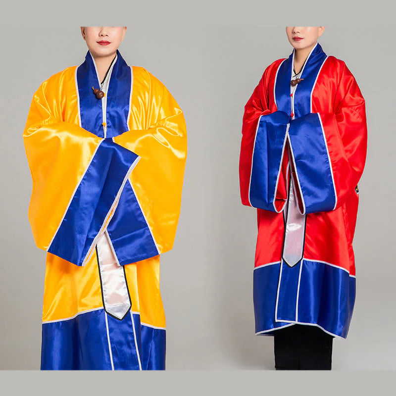 Buddha Stones Wudang Crane Embroidery Long Wide Sleeve Unisex Taoist Robe Gown Kimono For Qigong Tai Chi Ceremony