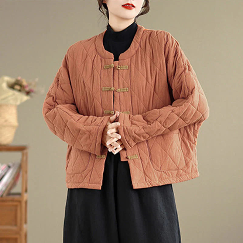 Buddha Stones Women's Plain Cotton-padded Tai Chi Zen Long Sleeve Jacket With Pockets