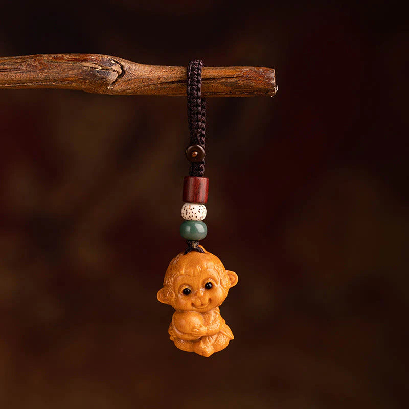 Buddha Stones Year Of The Horse Red Sandalwood Star Moon Bodhi Seed Blessing Key Chain