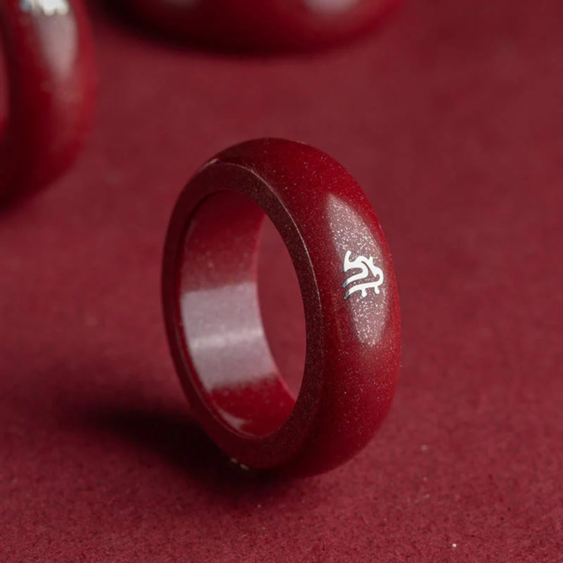 Buddha Stones Chinese Zodiac Year Of The Horse Cinnabar Blessing Ring