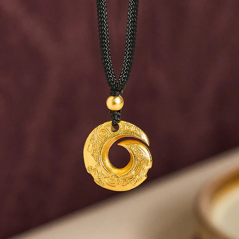 Buddha Stones Wishing You Good Fortune 24k Gold Plated Brass Peace Buckle Black Rope Necklace Includes Gift Message Card