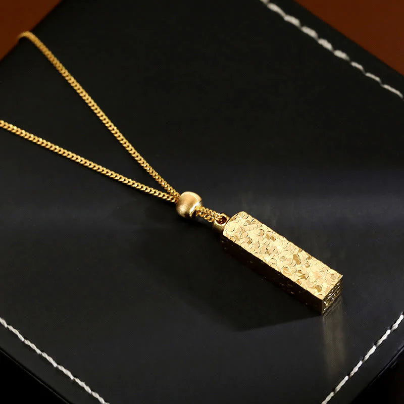 Buddha Stones Rectangular Texture Design Copper Chain Luck Necklace Pendant