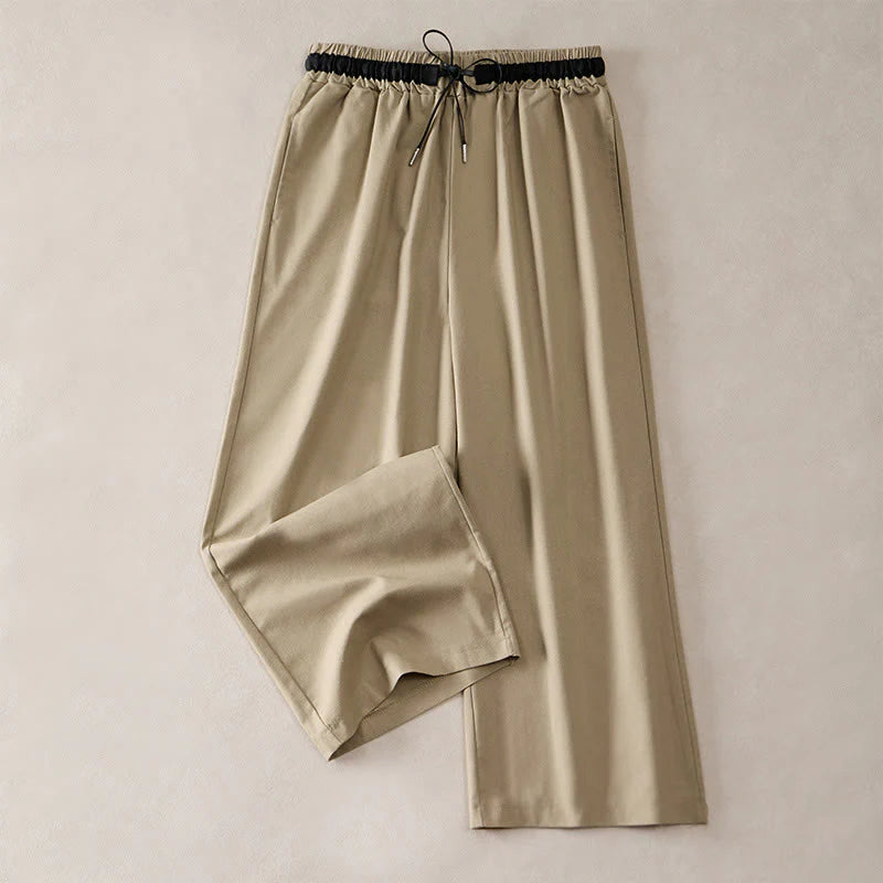Buddha Stones Commute Drawstring Cotton Cropped Women's Wide Leg Pants With Pockets